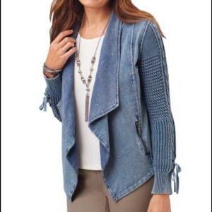 Draped-Front French Terry Jacket by NorthStyle women’s M 10-12 blue denim look